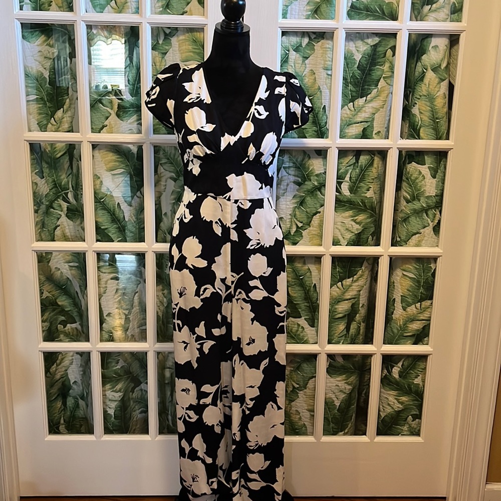 Anthropologie Elevenses floral jumpsuit in black & white